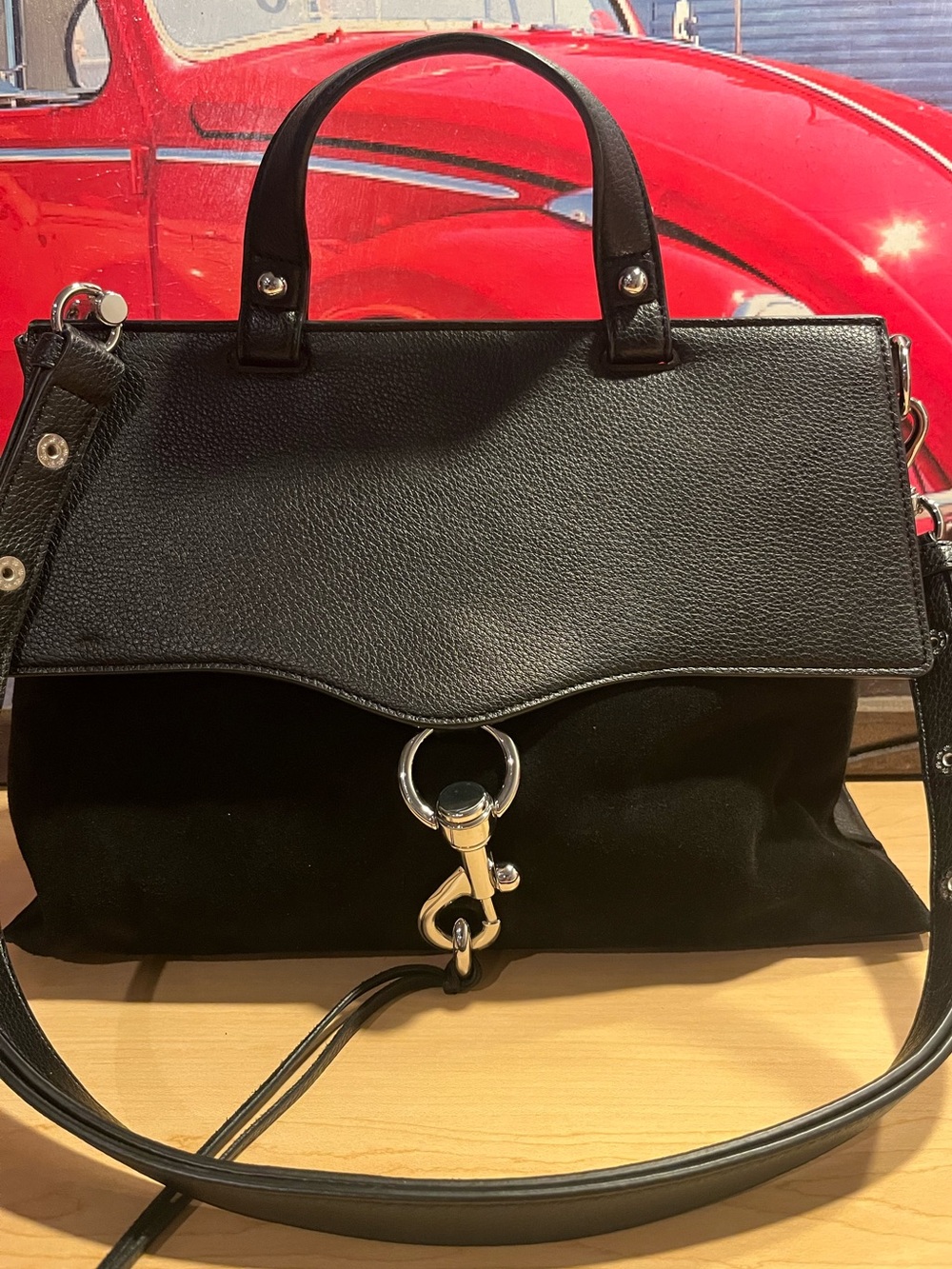 Rebecca Minkoff Medium Keith Suede & Leather Satchel Handbag Purse Black Bag